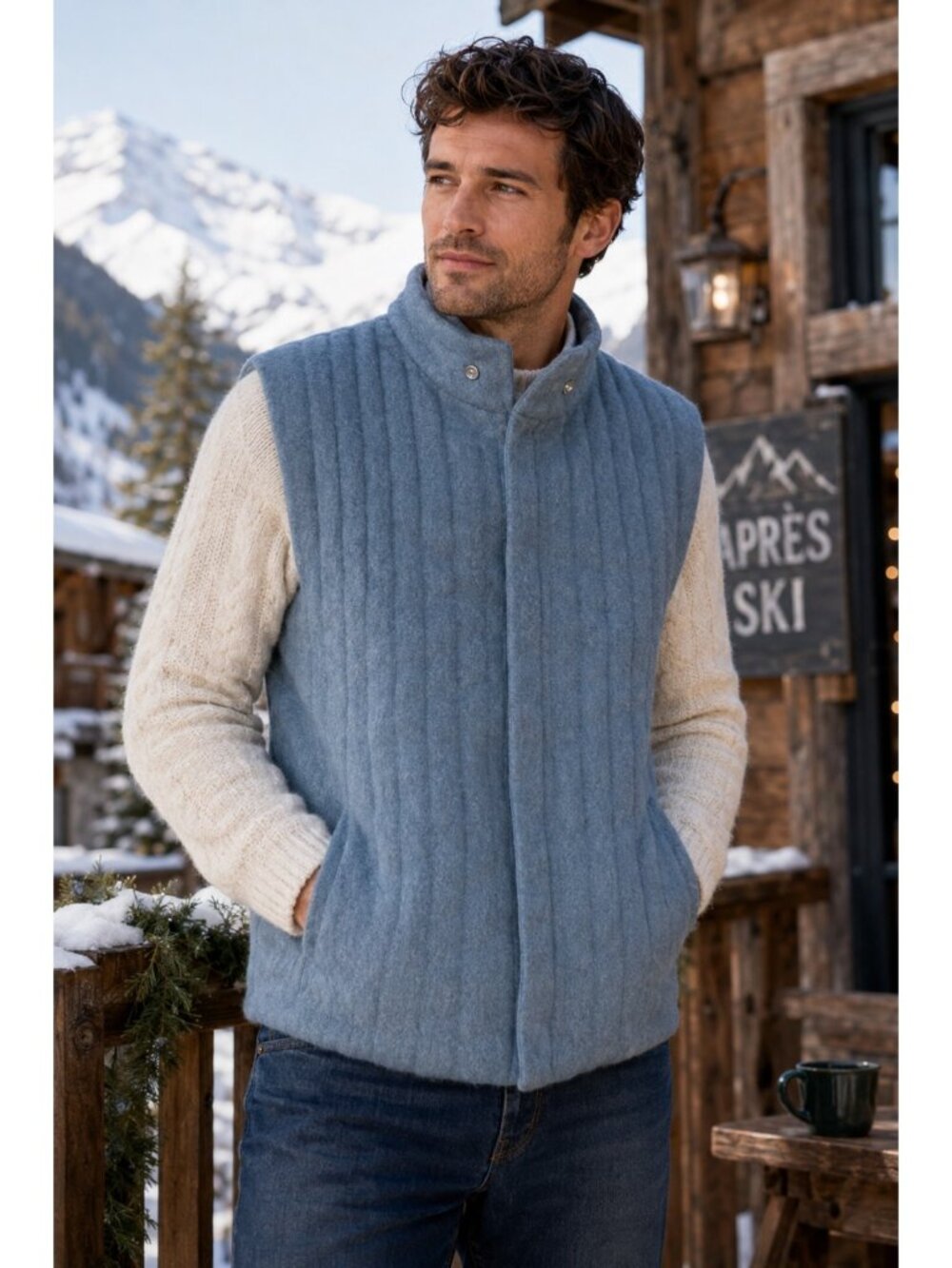 Vampire 1950 Wool Ski Vest 46 Blue Made Italy Wool Apres Ski Authier